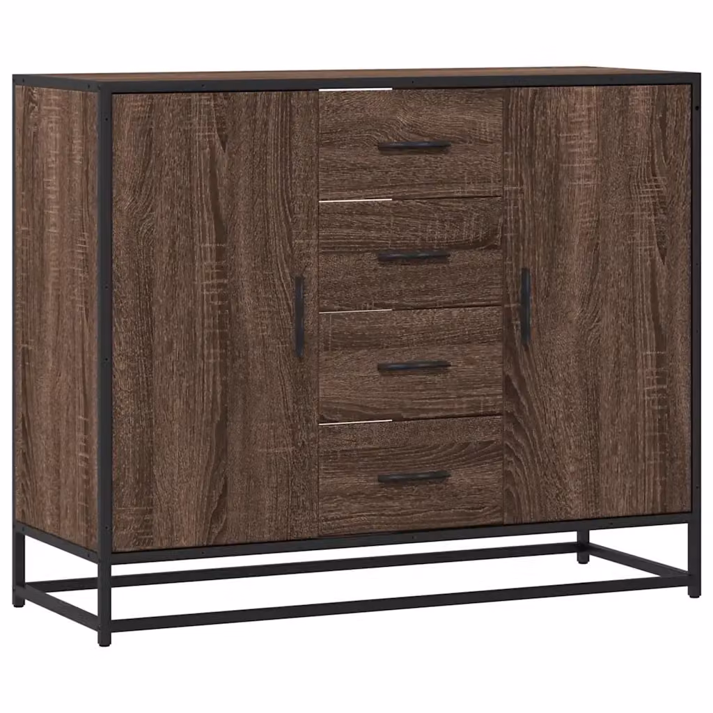 Credenza in stile industrial vidaXL in legno e metallo, colore marrone rovere, L 92 x P 35 x H 76 cm – 2