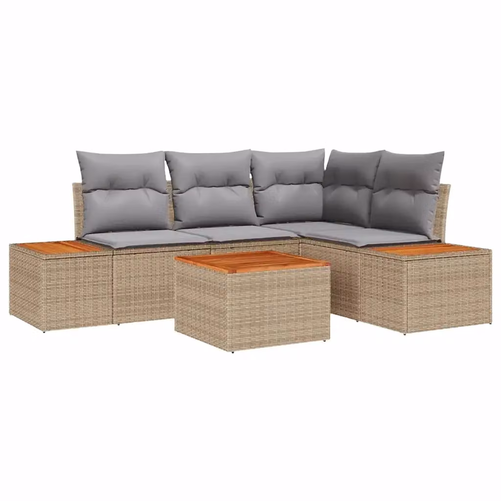 Set Divano da Giardino vidaXL a L con Tavolino, 4 Posti, Beige e Grigio con Cuscini e Struttura in Metallo – 2