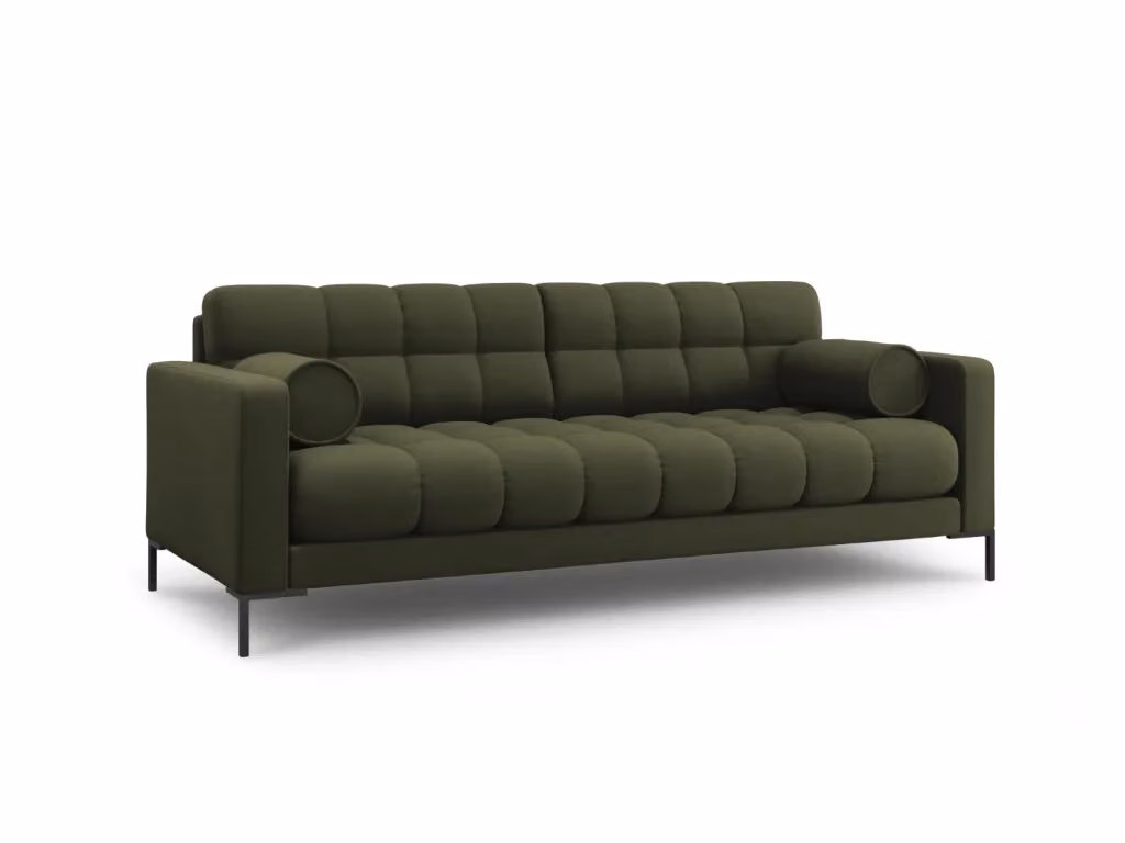 Divano 3 posti Bali Cosmopolitan Design in tessuto verde e nero con struttura in metallo e cuscini inclusi L: 177 cm, P: 75 cm, H: 92 cm – 2