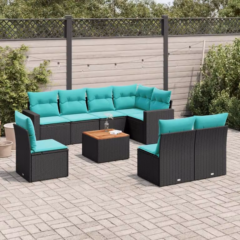 Maison Exclusive - Set da giardino 9 pezzi con cuscini in polyrattan nero