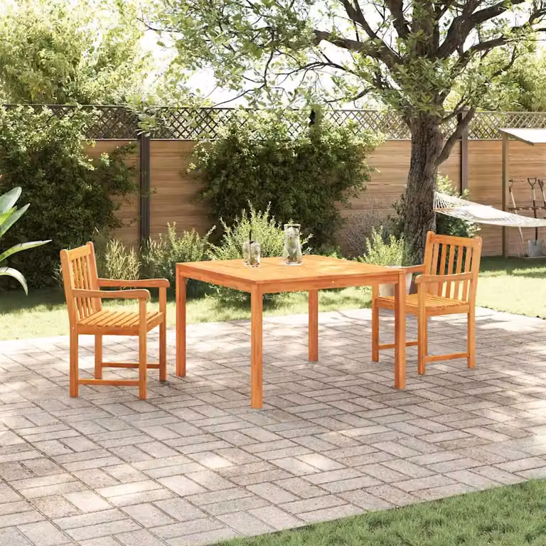 Set da pranzo per giardino vidaXL in legno di acacia marrone, composto da 3 pezzi con tavolo quadrato e sedie