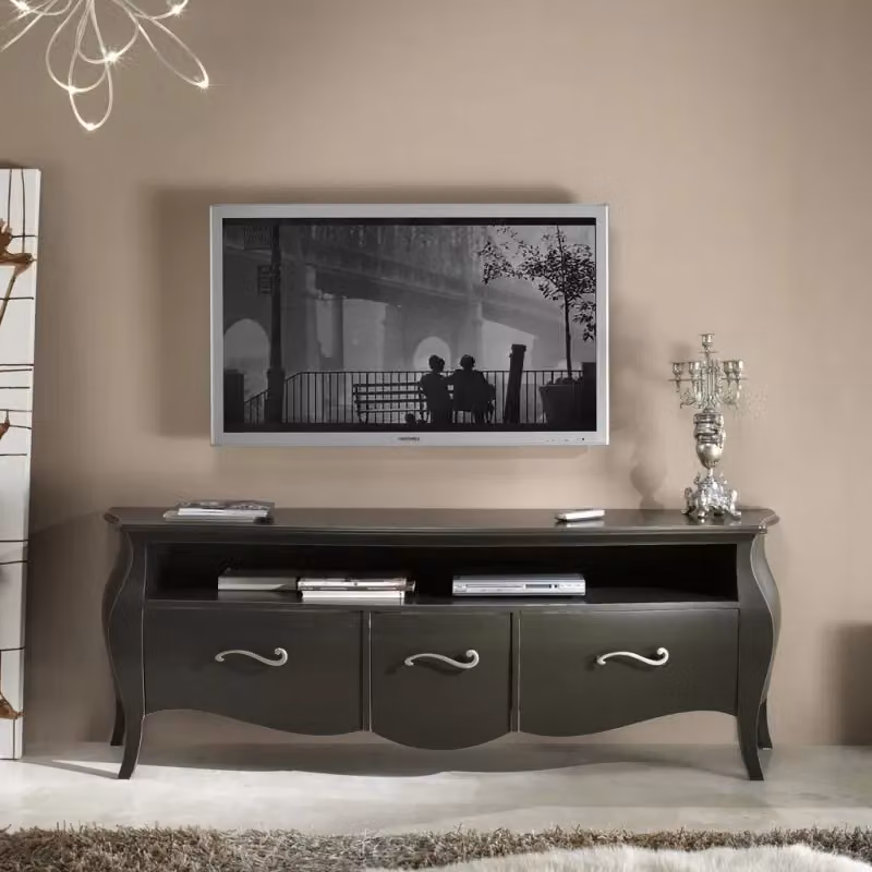 Mobile porta TV moderno in legno laccato nero Mobili 2G L176 x P45 x H62 cm – 1