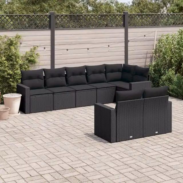 Set Divani da Giardino con Cuscini 8 pz Nero in Polyrattan 3219205