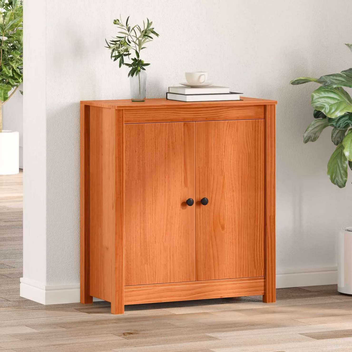 Credenza moderna vidaXL in pino massello marrone cerato L: 70 cm, P: 35 cm, H: 80 cm