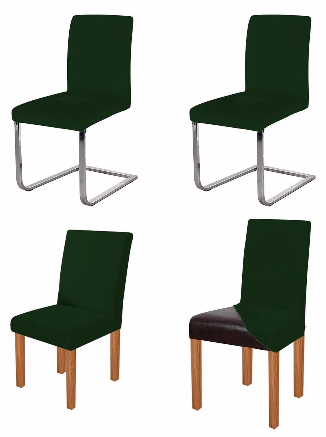 Copri sedie, set da 4, verde scuro, altamente elastici, lavabili, adatti per sedie da pranzo