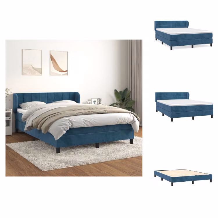 vidaXL Letto a molle con materasso blu scuro 140x200 cm in velluto - Letti e strutture letto