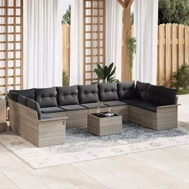 Set Divano da Giardino 11 pz Grigio chiaro polyrattan 3345552