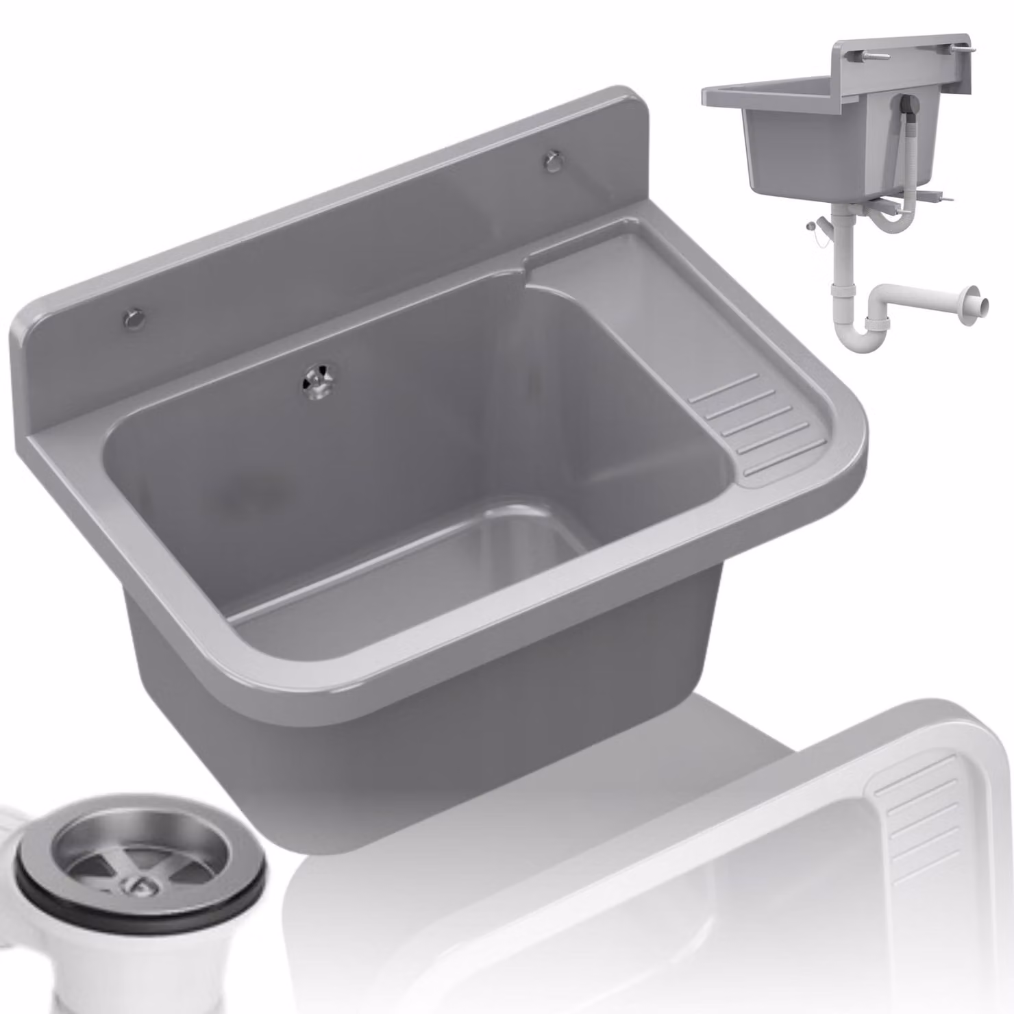 Granitan - Lavabo - Lavello - 50x34x31 cm - Grigio - con sifone - Lavello da cucina - PARON