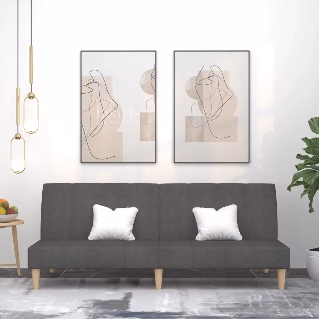 Divano letto click clack moderno in tessuto grigio con struttura in legno e poggiatesta regolabile L/P/H: 190 x 84,5 x 200 cm – 2