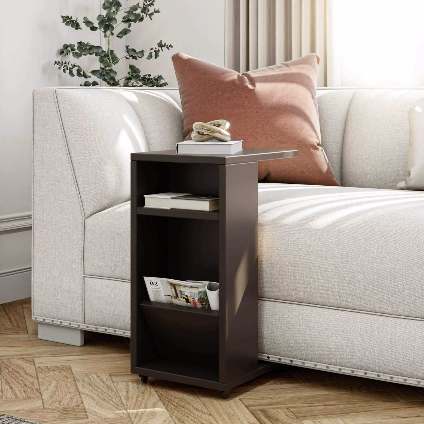 Dmora Tavolino da Salotto Blas 40x30x63h cm Nero Antracite, 3 Vani Gambe con Ruote
