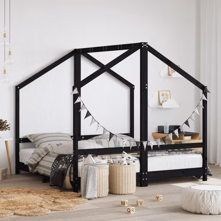 vidaXL Giroletto per Bambini in Legno Massello di Pino Nero L/P/H: 160 x 80 x 171 cm