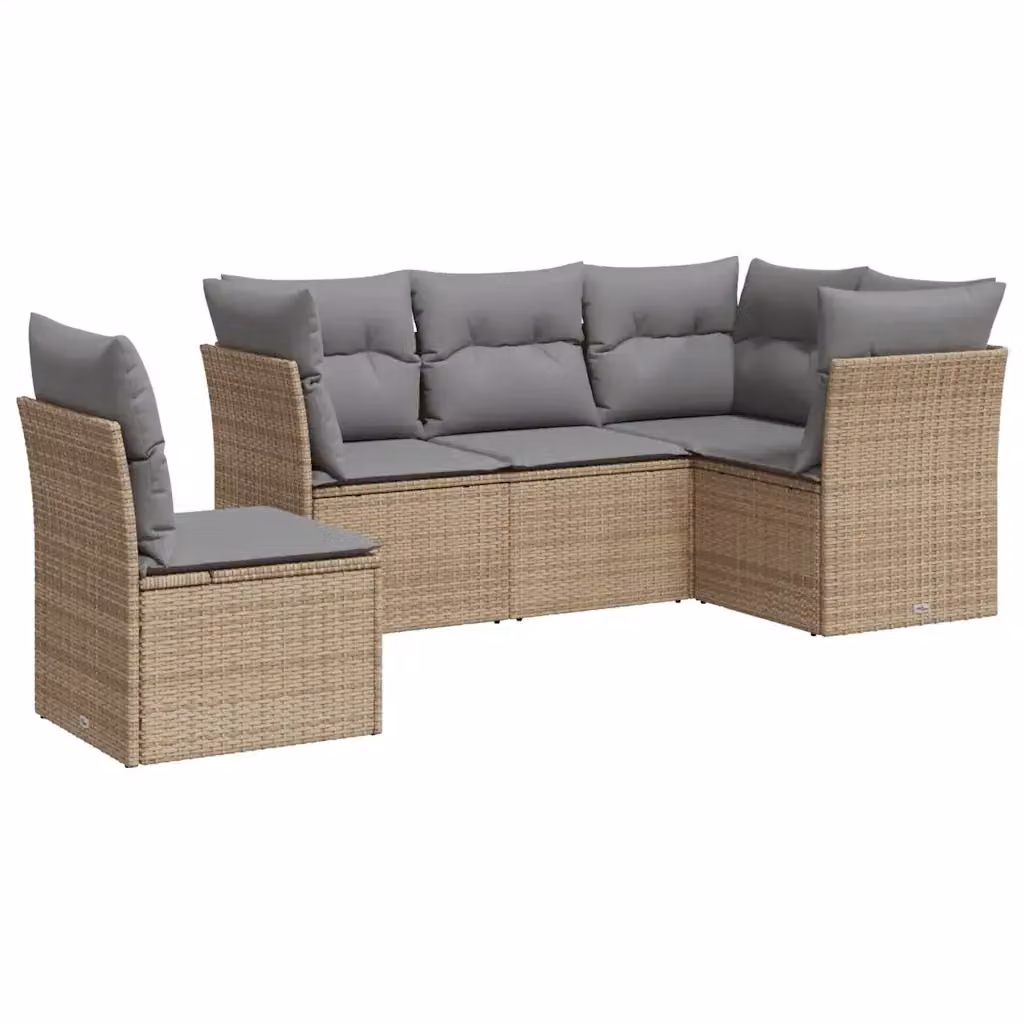 vidaXL Set Divano da Giardino a L 5 pz con Cuscini Beige e Grigio in Polyrattan e Acciaio – 2