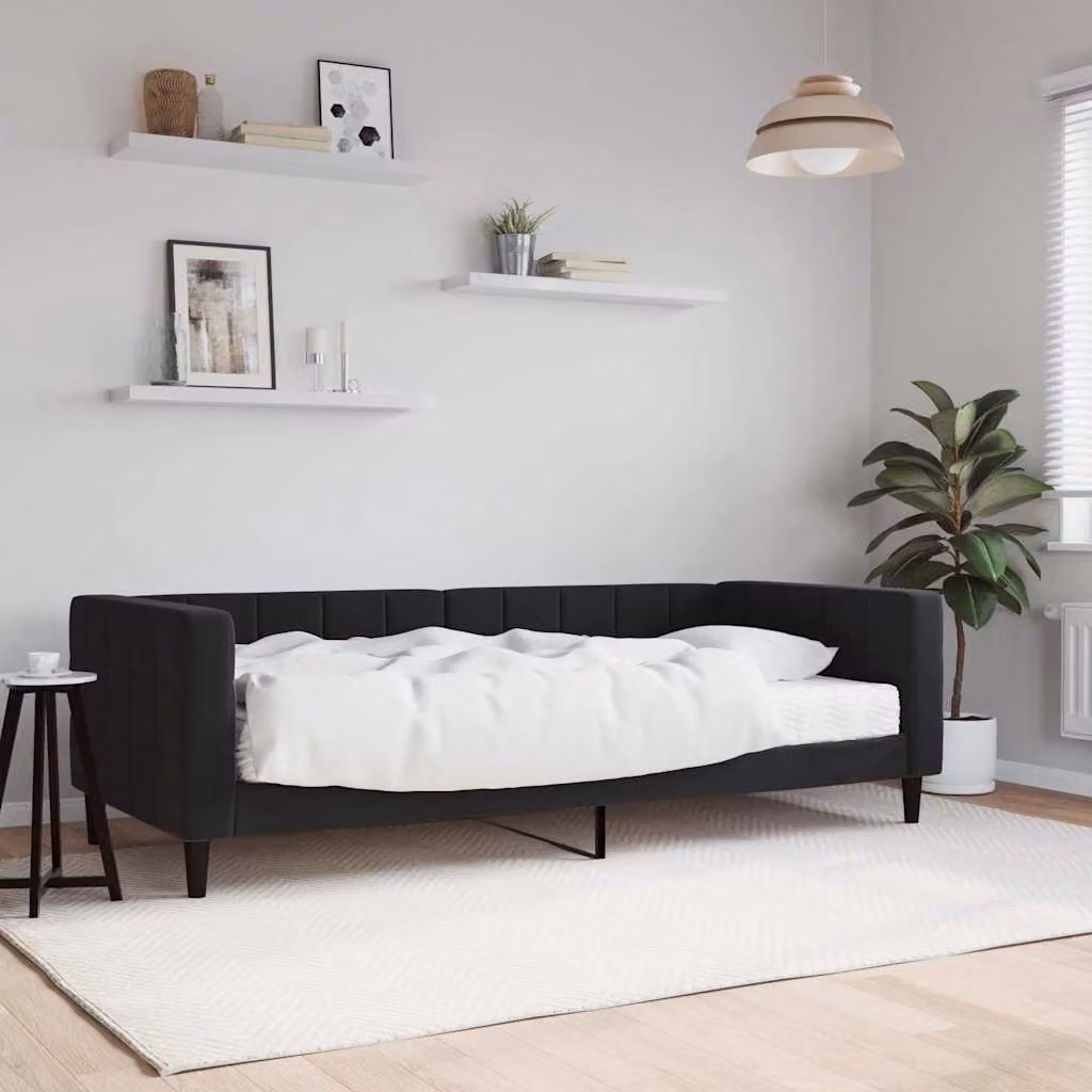 vidaXL Divano Letto in Velluto Nero con Materasso L/P: 90 x 190 cm