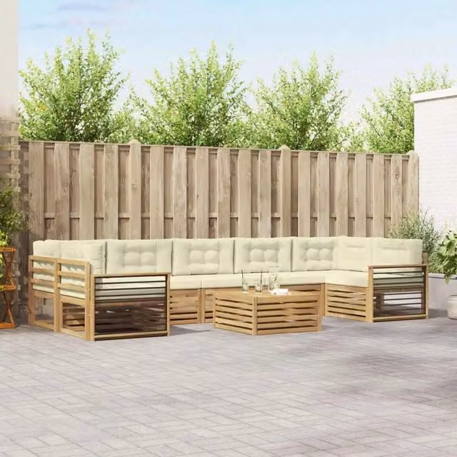 Set di divani da esterno 8 pezzi vidaXL in legno di acacia con tavolino da caffè, colore bianco e beige – 1