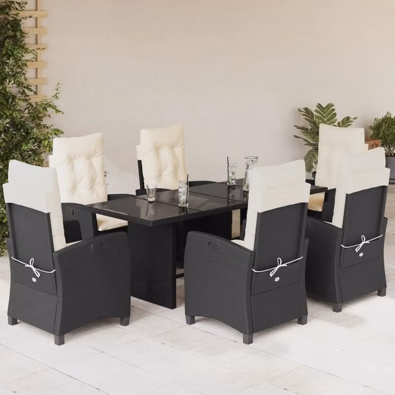 vidaXL Set da Pranzo da Giardino 7 pz in Polyrattan Nero con Piano in Vetro