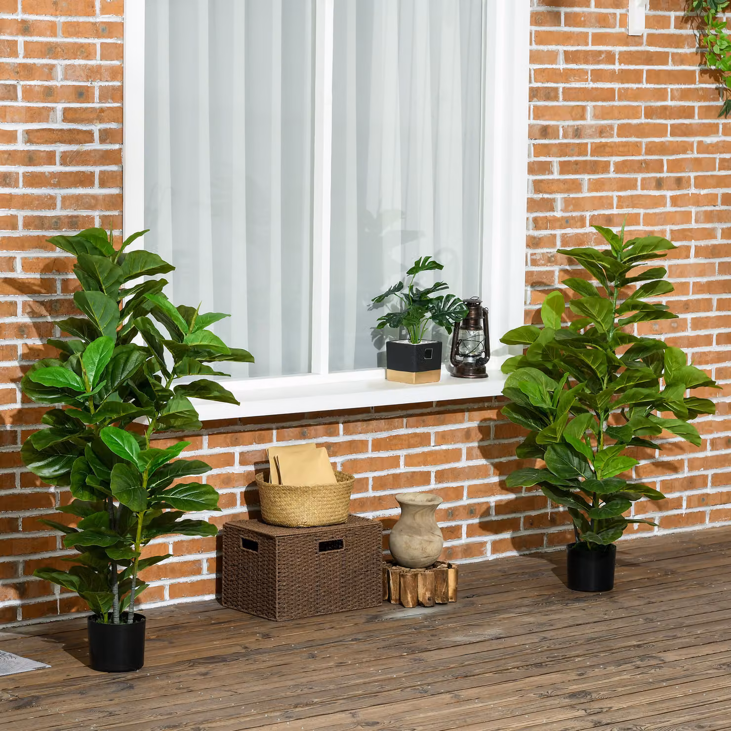 Set di 2 piante artificiali di fico HOMCOM con vaso, colore verde, Altezza: 110 cm – 2