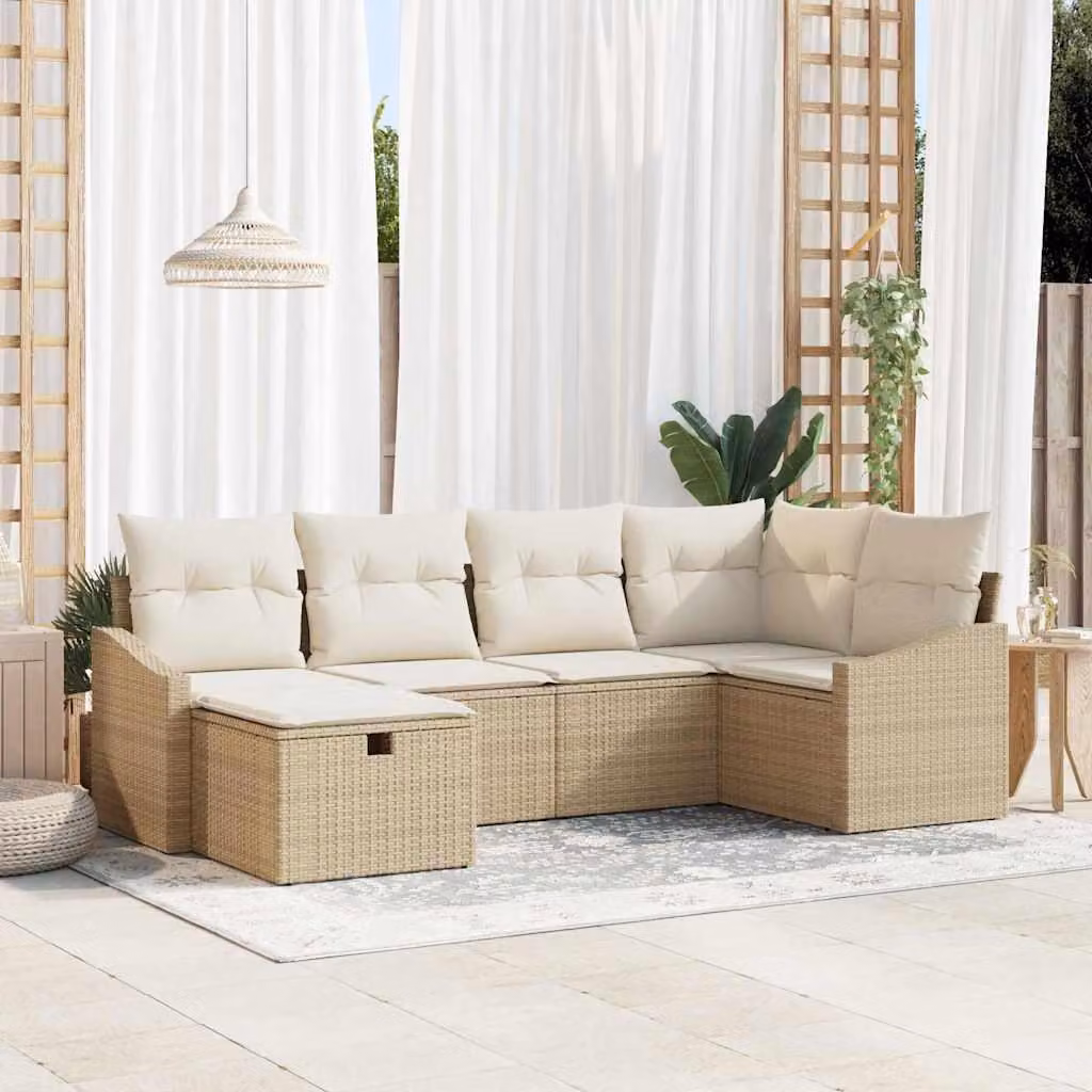 Maison Exclusive - Set divani con cuscini con contenitore Beige e crema Poly-rattan