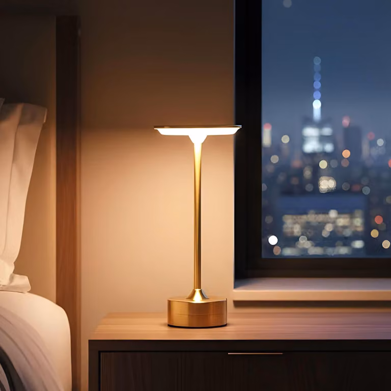 Lampada da tavolo in metallo dorato – Dimmerabile – Temperatura del colore regolabile (bianco caldo/bianco neutro/bianco freddo) – Ricaricabile tramite USB-C – Senza fili – 28,5 cm [12502A]