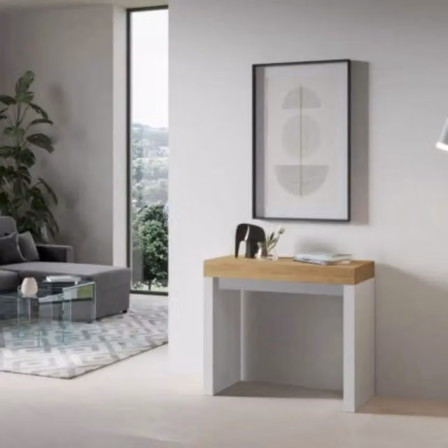 Consolle allungabile 90x40/196 cm Roxell Mix Small piano quercia natura - struttura bianco frassino