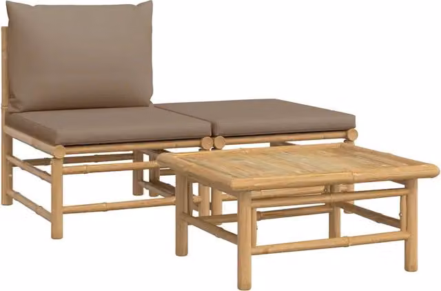 Set Salotto da Giardino 3pz | Set di Mobili da Esterno con Cuscini Tortora Bamb¨´