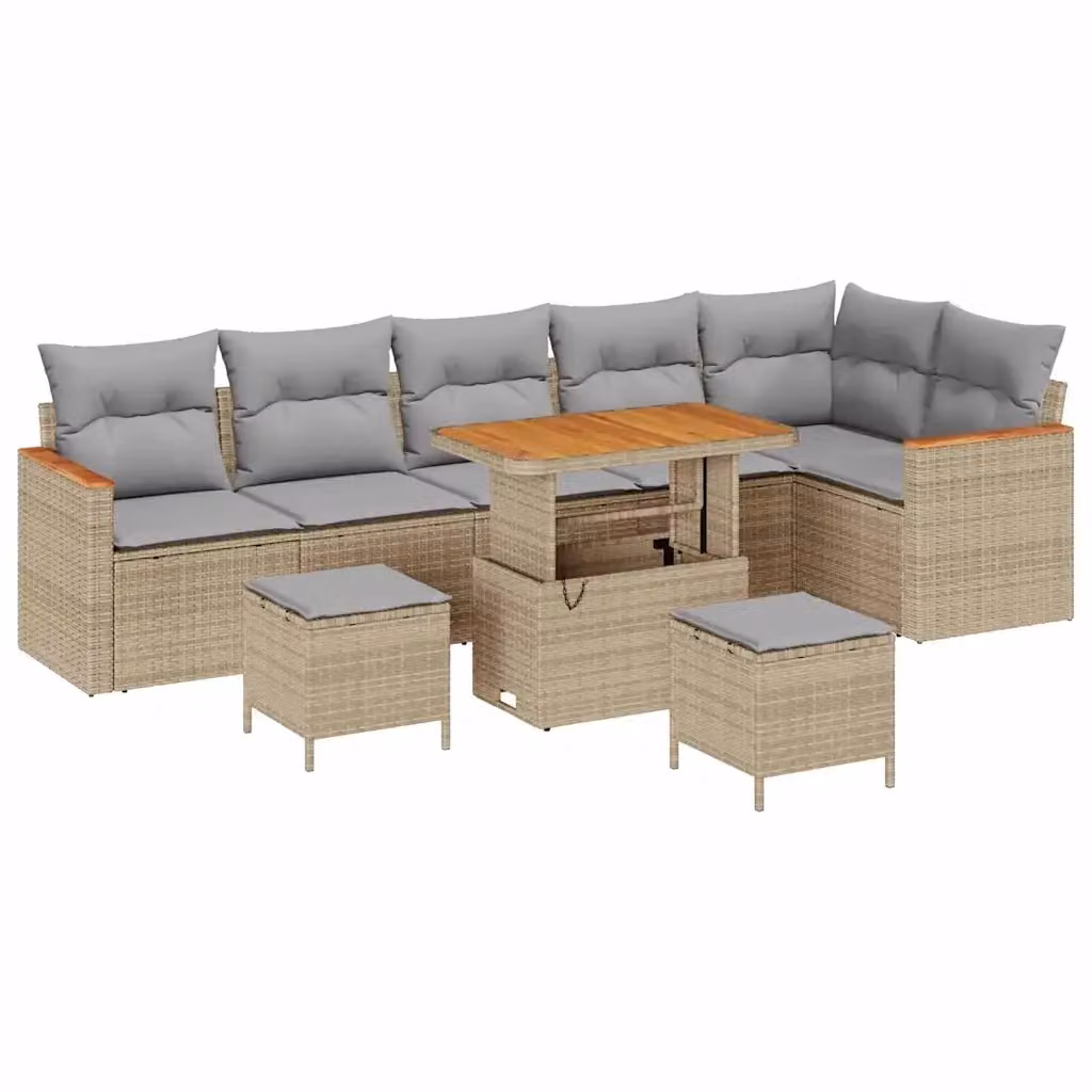 vidaXL Set Divano da Giardino a L con Tavolino e Pouf Beige con Cuscini e Struttura in Metallo e Legno di Acacia – 2