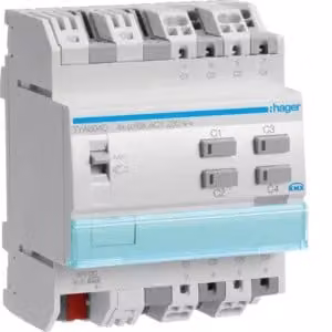 Attuatore di commutazione KNX, attuatore per tapparelle a 4 canali, 16A, carico C - Attuatore di commutazione KNX a 4 canali TYA604D