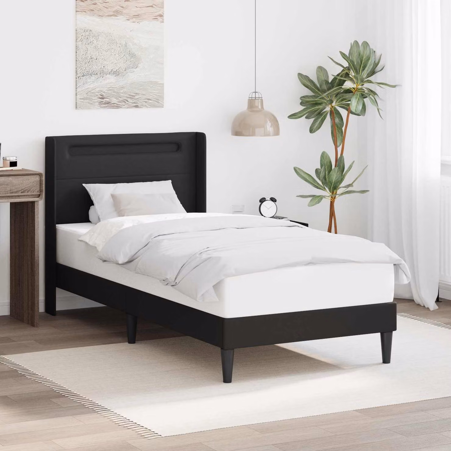 Struttura del letto moderna vidaXL in similpelle nero con strisce LED e porte USB, L/P/H: 90 x 200 x 94 cm