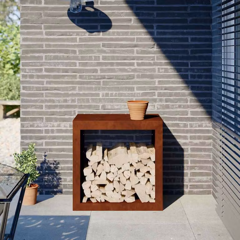 vidaXL Portalegna in Acciaio Corten, Marrone e Argento, L 60 cm x P 40 cm x H 60 cm