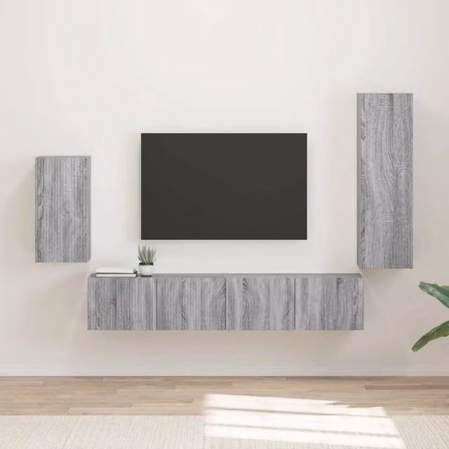 Set mobile TV 4 pz-Credenza per TV Grigio Sonoma Legno multistrato 601892