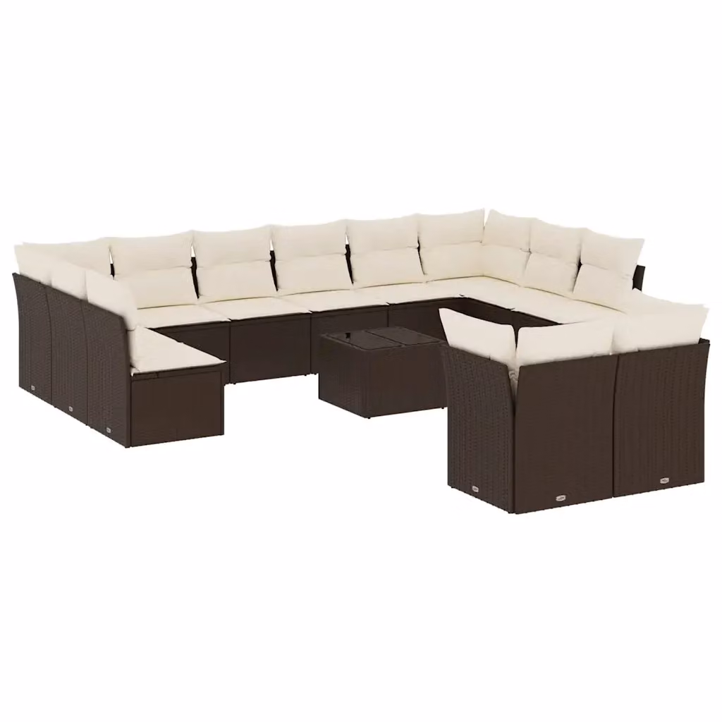 Set di divani da giardino VIDAXL in polyrattan marrone con cuscini, composizione a forma di U da 13 pezzi – 2