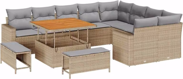 Set Divano da Giardino 12 pcs Beige polyrattan