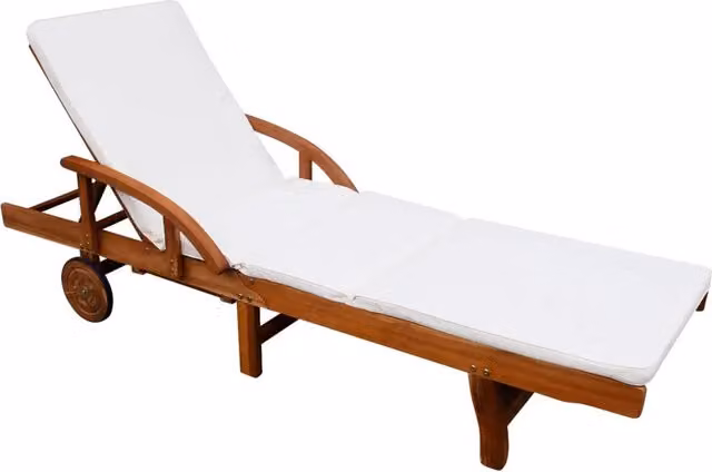 Sedia a Lettino Prendisole con Cuscino in Legno di Acacia e Tessuto Resistente ai Raggi UV