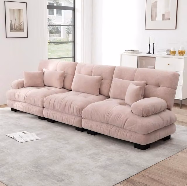 Divano angolare modulare 313x77x81 cm con seduta profonda in ciniglia; rosa
