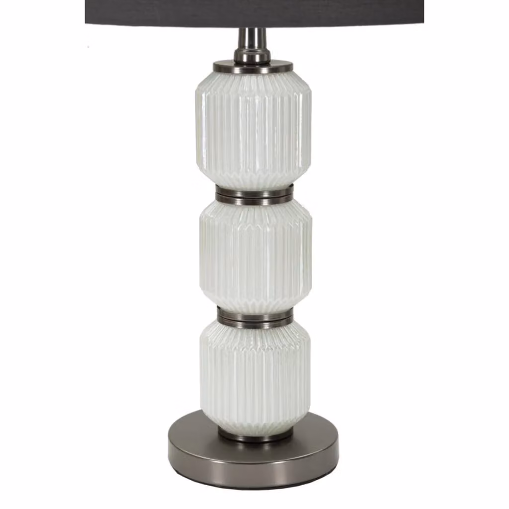 Lampada da tavolo Bright Three in vetro bianco e grigio con paralume in tessuto, Diametro: 32,5 cm – 2