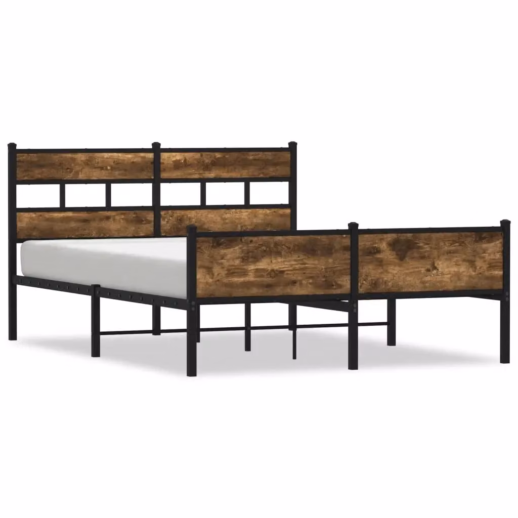 Letto con struttura in metallo e doghe fisse vidaXL colore marrone e rovere L: 142 cm, P: 196 cm, H: 91,5 cm – 2