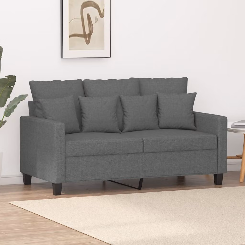 Divano a due posti, colore grigio scuro, 120 cm, rivestito in tessuto