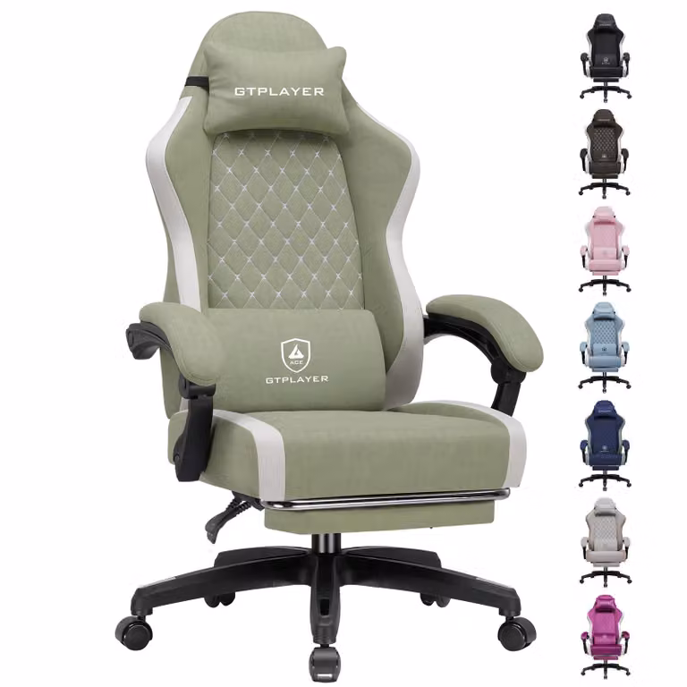 Sedia da gaming GTPLAYER: sedia ergonomica per PC in tessuto traspirante, sedia da scrivania girevole di grandi dimensioni e alta con poggiapiedi, verde