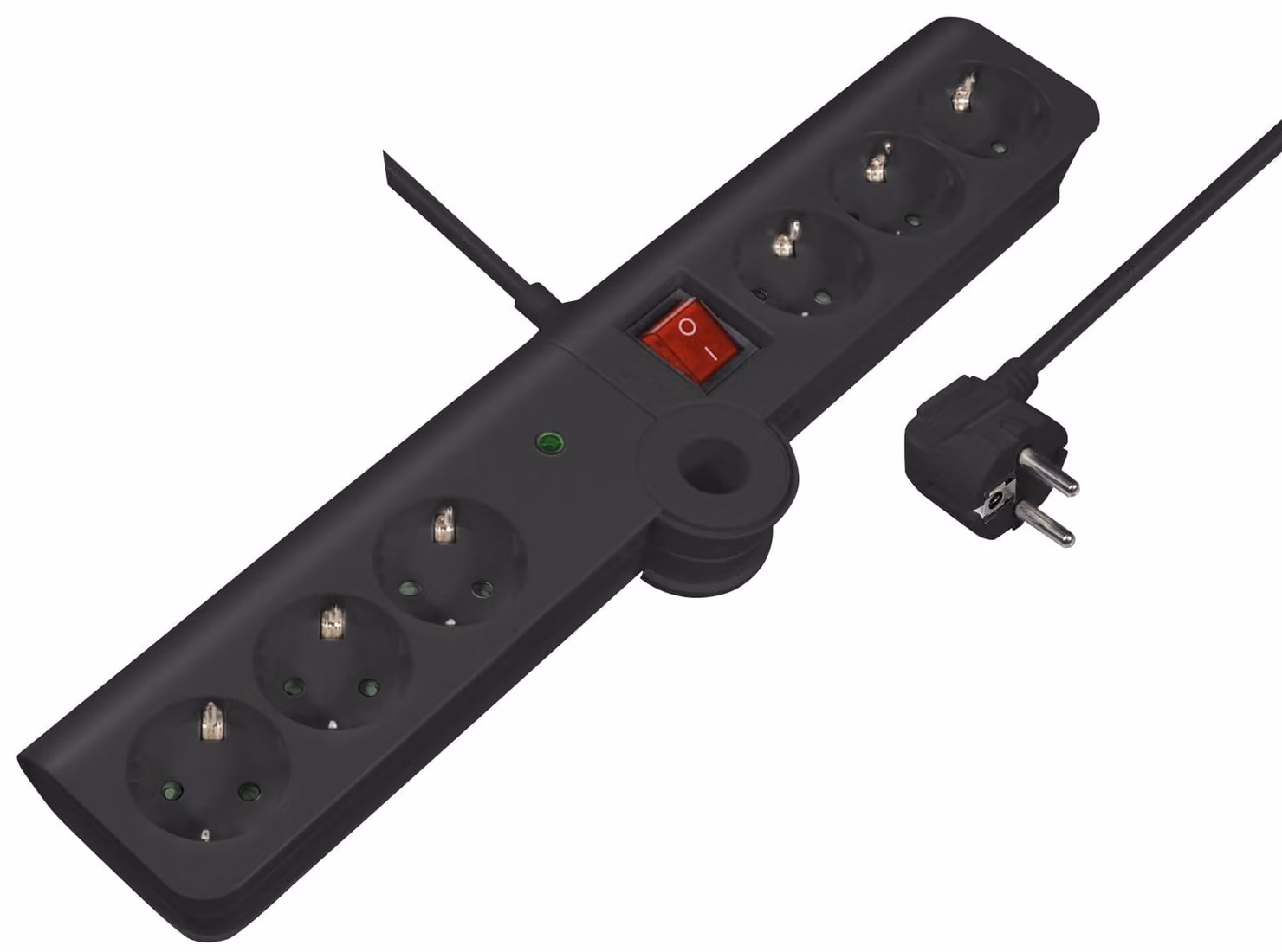 Presa multipla pieghevole a 6 vie con spina Cee 7/7 con protezione da sovratensione, interruttore illuminato, funzione di ribaltamento a 180°, 1,5 m
