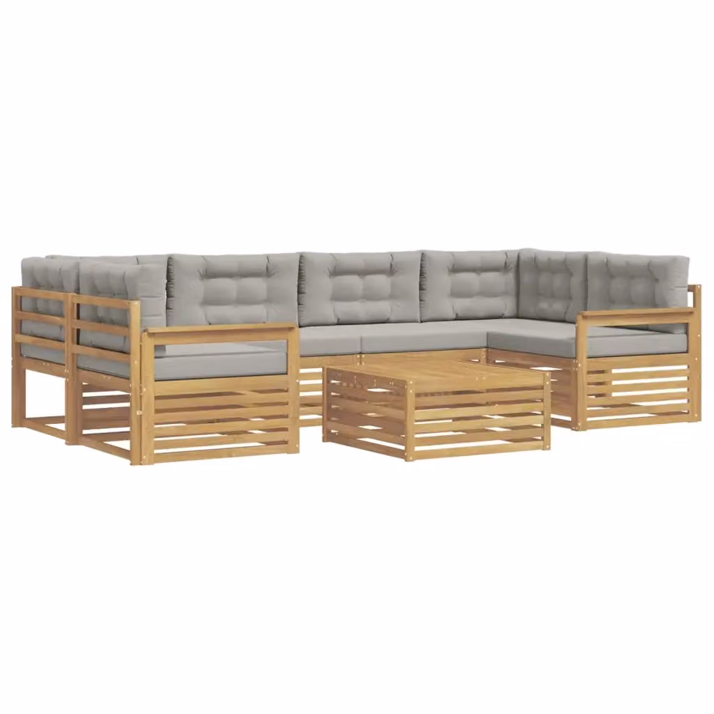 Set di divani da esterno moderno vidaXL composto da 7 pezzi in legno di acacia con rivestimento bianco e grigio – 2