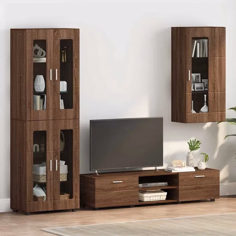 Armadio a parete moderno vidaXL in legno rovere marrone con ante in vetro e ripiani interni