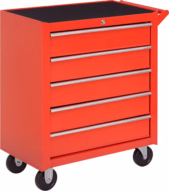 Carrello Officina HOMCOM in Acciaio con 5 Cassetti con Serratura, 4 Ruote e Maniglia, Rosso, L/P/H: 69 x 33 x 75 cm