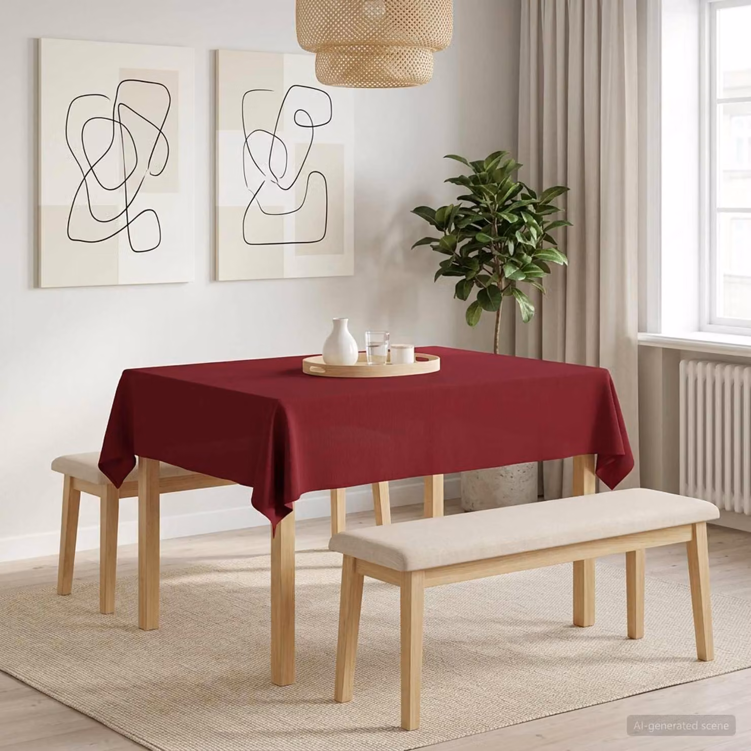 Tovaglia rettangolare moderna vidaXL in poliestere rosso, idrorepellente e lavabile in lavatrice, L: 110 cm x P: 140 cm