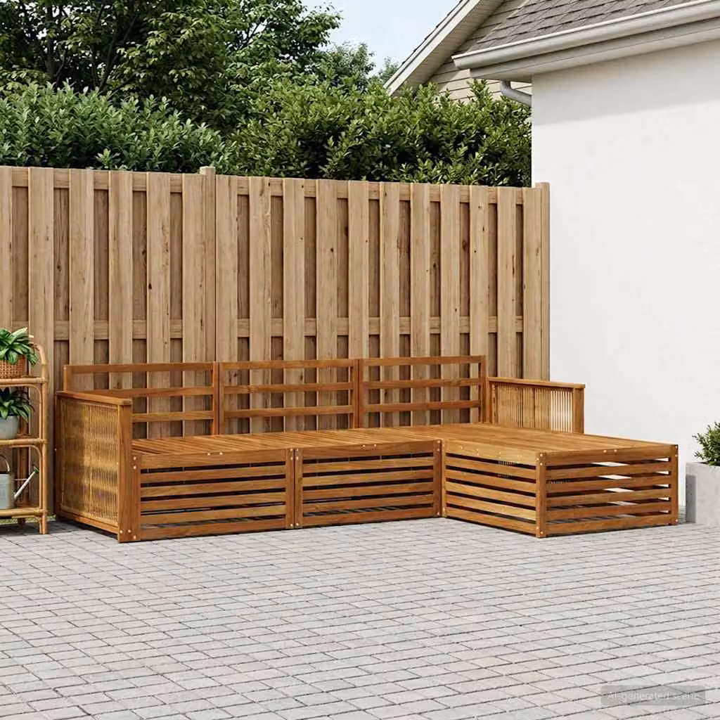 vidaXL Set di divani da esterno 4 pz a forma di L in legno di acacia massello marrone con cuscini