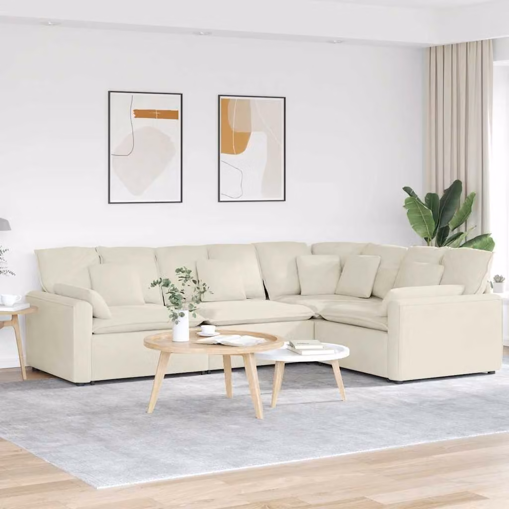 vidaXL Divano Modulare a L in Velluto Beige con Cuscini e Struttura in Metallo e Legno