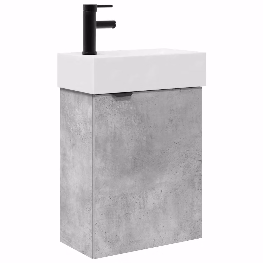 Mobile bagno moderno vidaXL con rubinetto, sospeso, Grigio Cemento, L/P/H: 45,5 x 22,5 x 84 cm – 2
