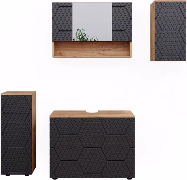 Set mobili bagno Irma Antracite con struttura a nido d'ape 4 pezzi Vicco