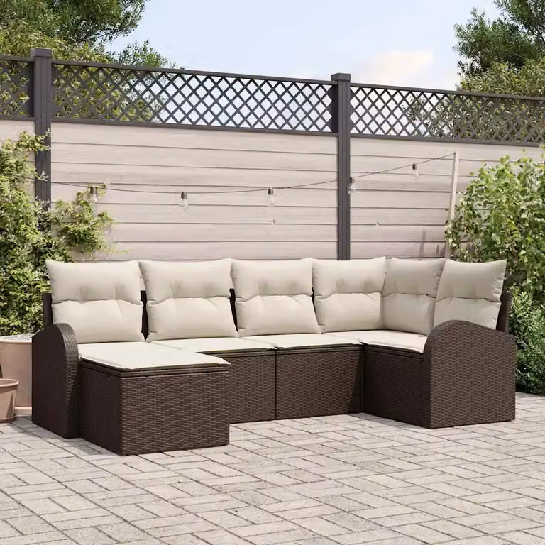 Set Divano da Giardino vidaXL 6 pz Marrone con Cuscini e Struttura in Metallo