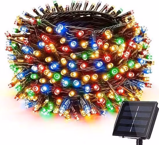 Ghirlanda luminosa solare da esterno, 12 metri, 100 LED, 8 livelli di luminosità, resistente alle intemperie, ideale per Halloween, matrimoni, feste e decorazioni natalizie da esterno, luci colorate
