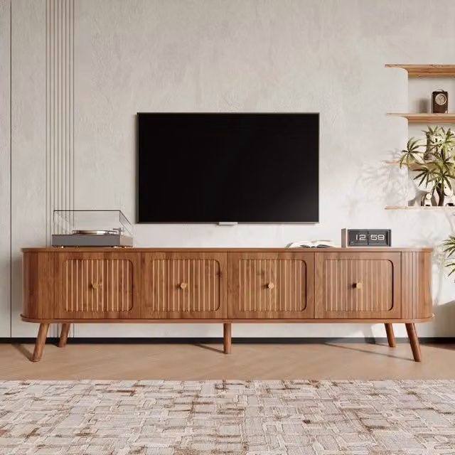 Mobile TV con 4 ante a ribalta e maniglie dorate, piedi in legno, stile vintage per soggiorno, 180 × 38 × 47 cm