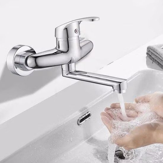 Rubinetto da cucina a parete con rotazione a 360 gradi, rubinetto per lavello con bocca girevole, rubinetto a parete con bocca a destra, 16 cm